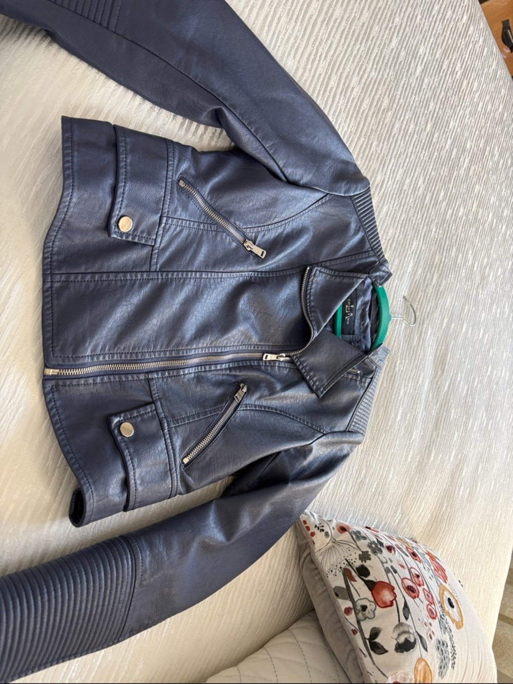 Classic Blue Faux Leather Moto Jacket - Women's Stylish Biker